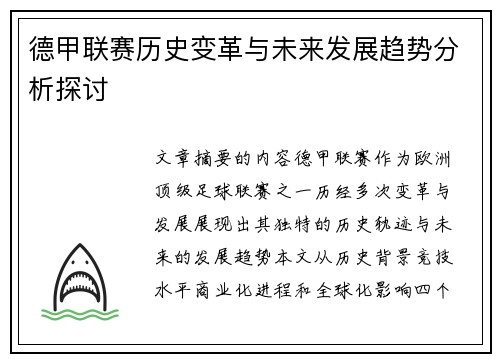 德甲联赛历史变革与未来发展趋势分析探讨