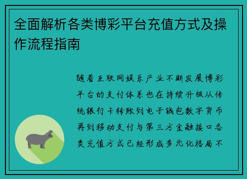 全面解析各类博彩平台充值方式及操作流程指南